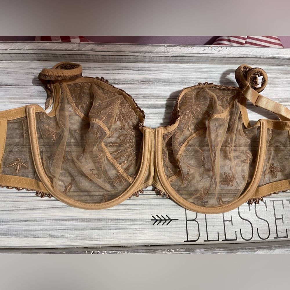 Chantelle animal print bronze sheer embroidered lace bra. Size 32DD - Picture 2 of 4